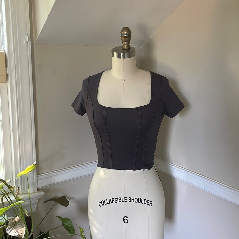 IcyAir OGL square neck corset top gray, cap sleeve, crop top, small
